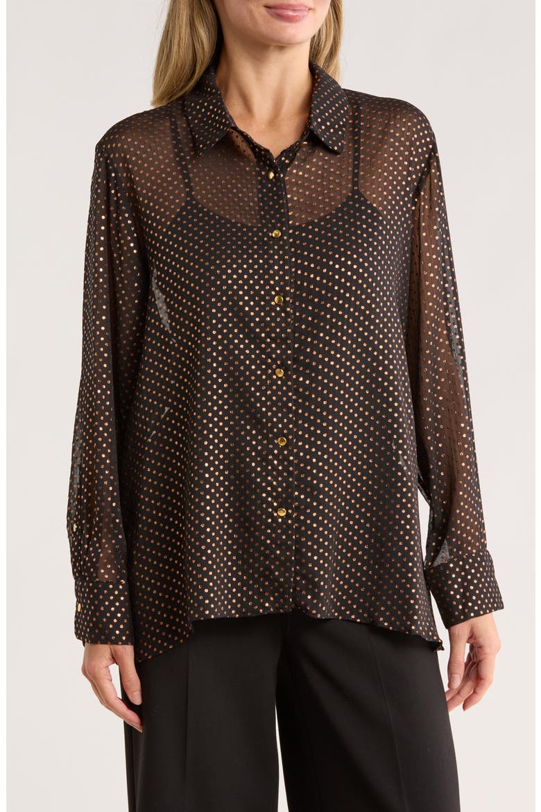Metallic Dot Long Sleeve Button-Up Shirt, Main, color, BLACK/ GOLD FOIL DOT