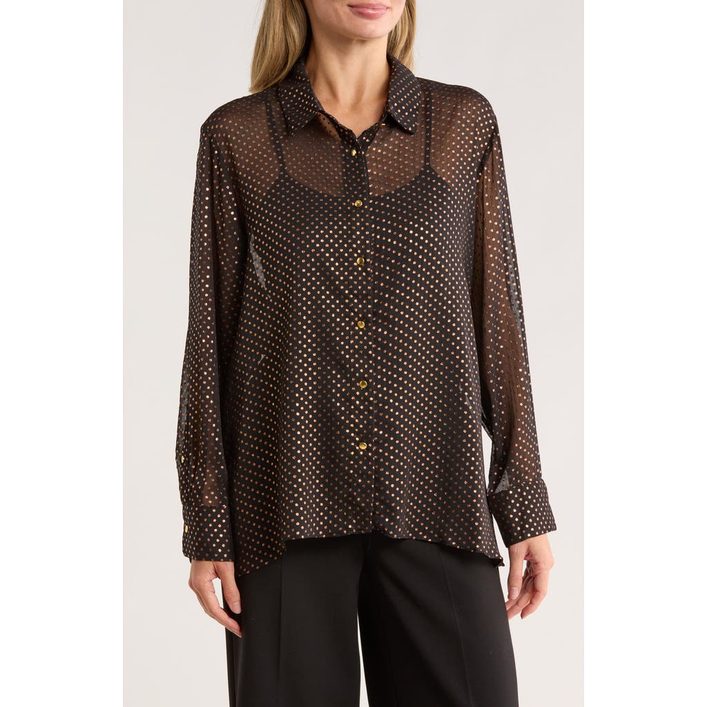 T Tahari Metallic Dot Long Sleeve Button-up Shirt In Multi
