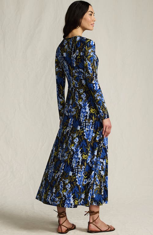 Lands' End Silky Knit Ruched Maxi Dress In Blue