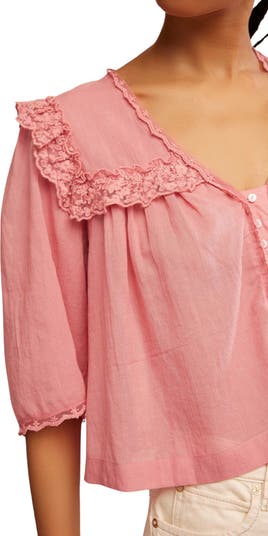 Luna Ruffle Semisheer Cotton Blend Top