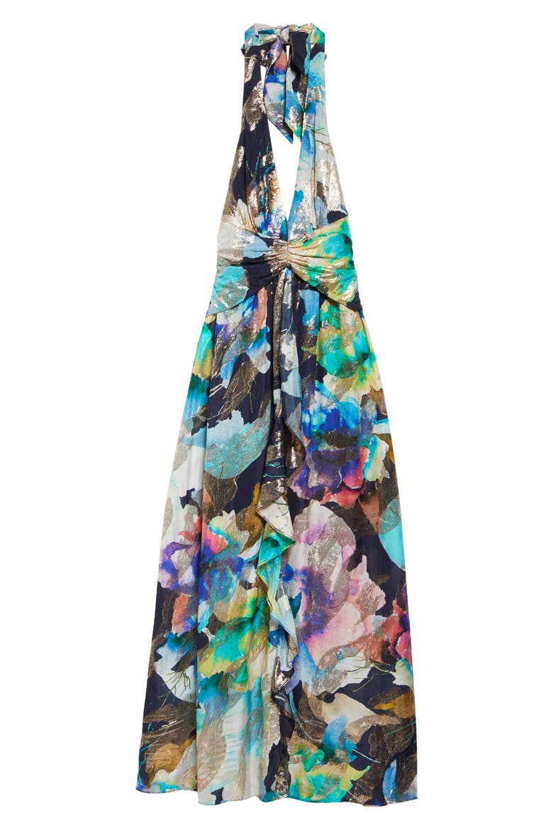 Stefanie Metallic Plunge Gown, Alternate, color, SPRING NAVY MARBLE
