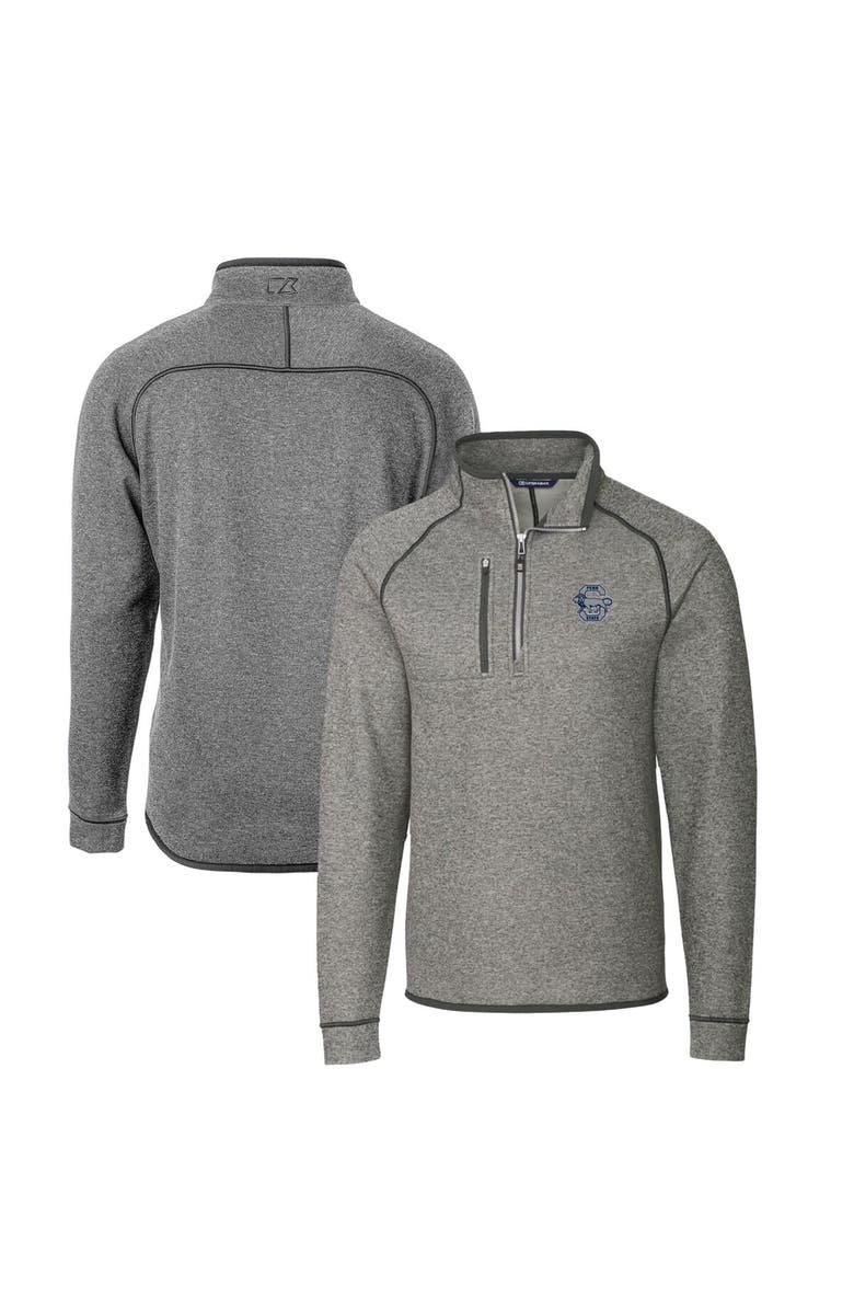 Cutter & Buck Men's Cutter & Buck Heather Gray Penn State Nittany Lions Mainsail Sweater-Knit Half-Zip Pullover Jacket, Main, color, Heather Gray