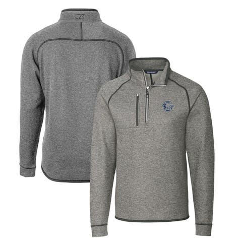 Men's Cutter & Buck Heather Gray Penn State Nittany Lions Mainsail Sweater-Knit Half-Zip Pullover Jacket