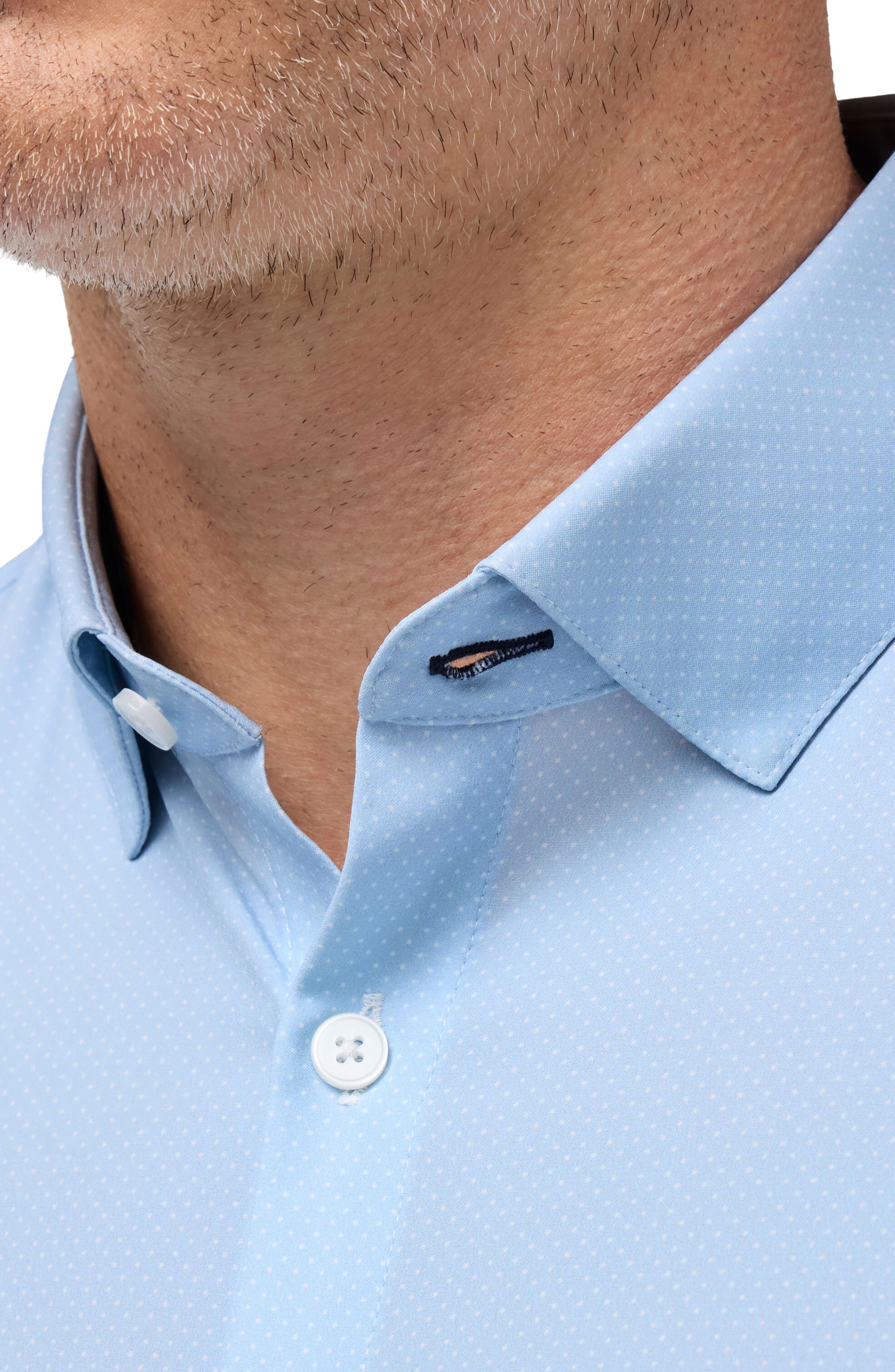 Leeward Trim Fit Light Blue Microdot Stretch Button-Up Shirt - image 2