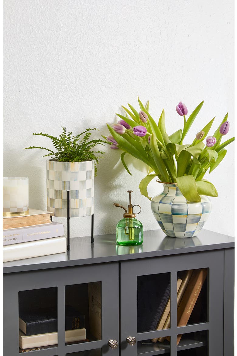 Sterling Check Large Enameled Steel Vase, Alternate, color, GREY/ WHITE