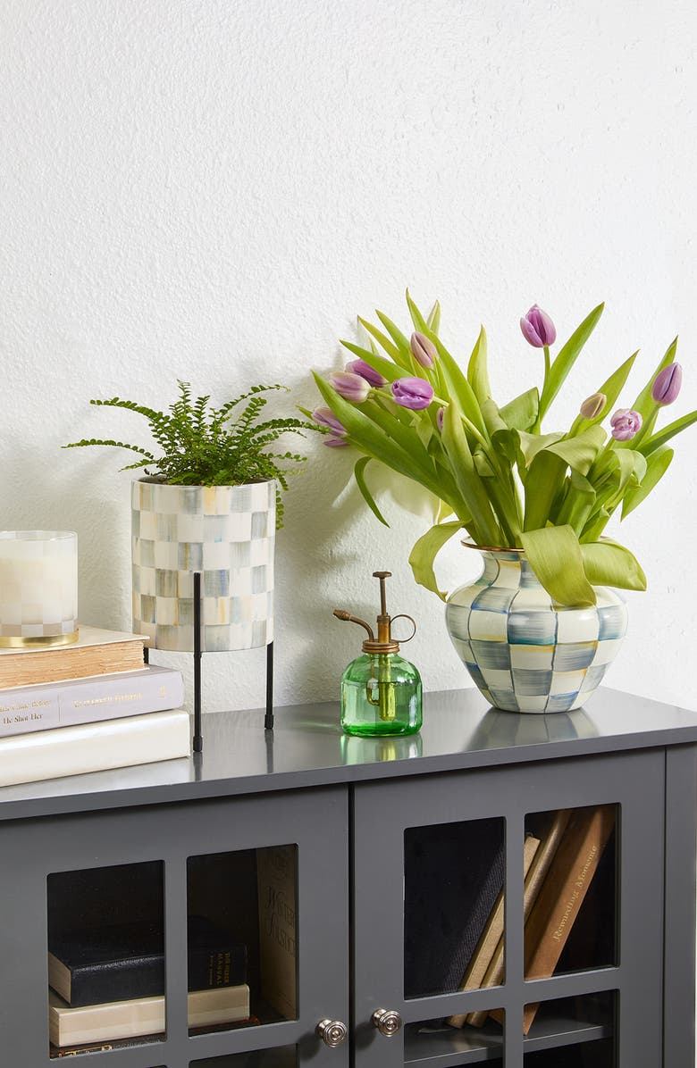 MACKENZIE CHILDS Sterling Check Large Enameled Steel Vase, Alternate, color, Grey/ White