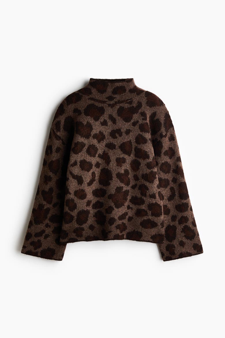 Jacquard-knit Mock Turtleneck Sweater, Main, color, Taupe/leopard print