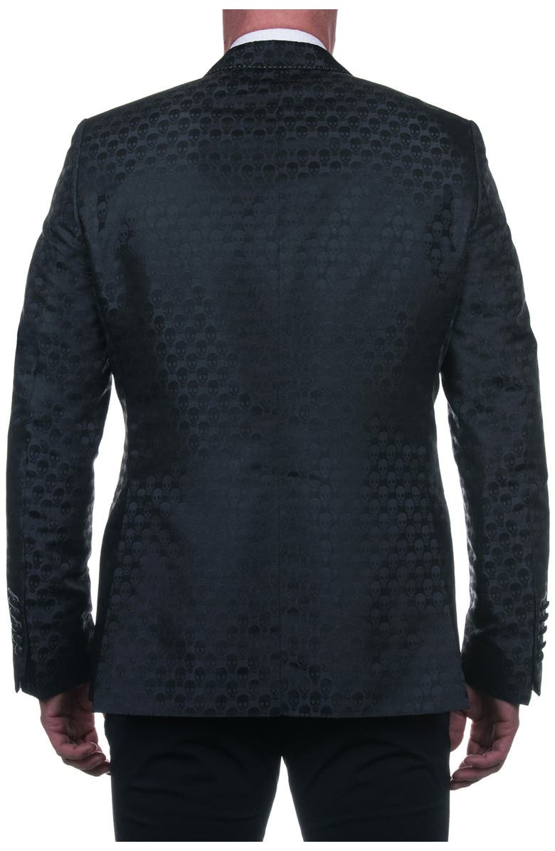 Maceoo Socrate Black Skull Print Two Button Notch Lapel Blazer, Alternate, color, Black