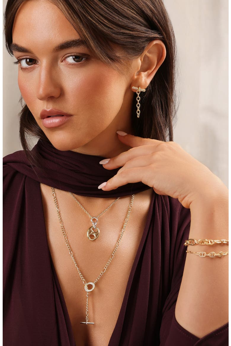 Pavé Toggle Drop Earrings, Alternate, color, GOLD