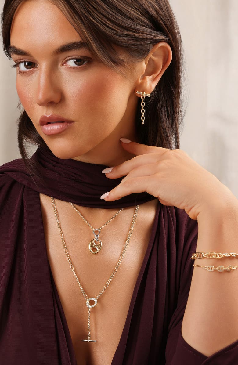 ATHRA LUXE Pavé Toggle Drop Earrings, Alternate, color, Gold