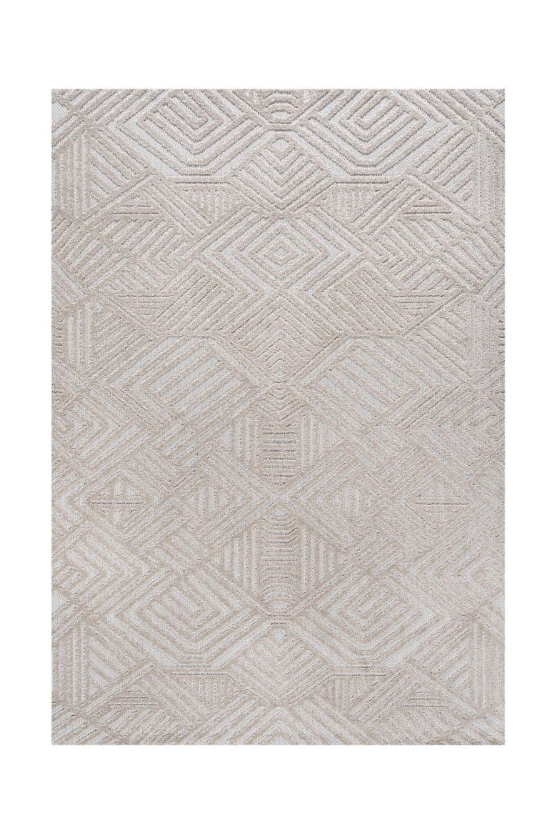 Jordan High-Low Pile Art Deco Geometric Indoor/Outdoor Area Rug, Main, color, Beige
