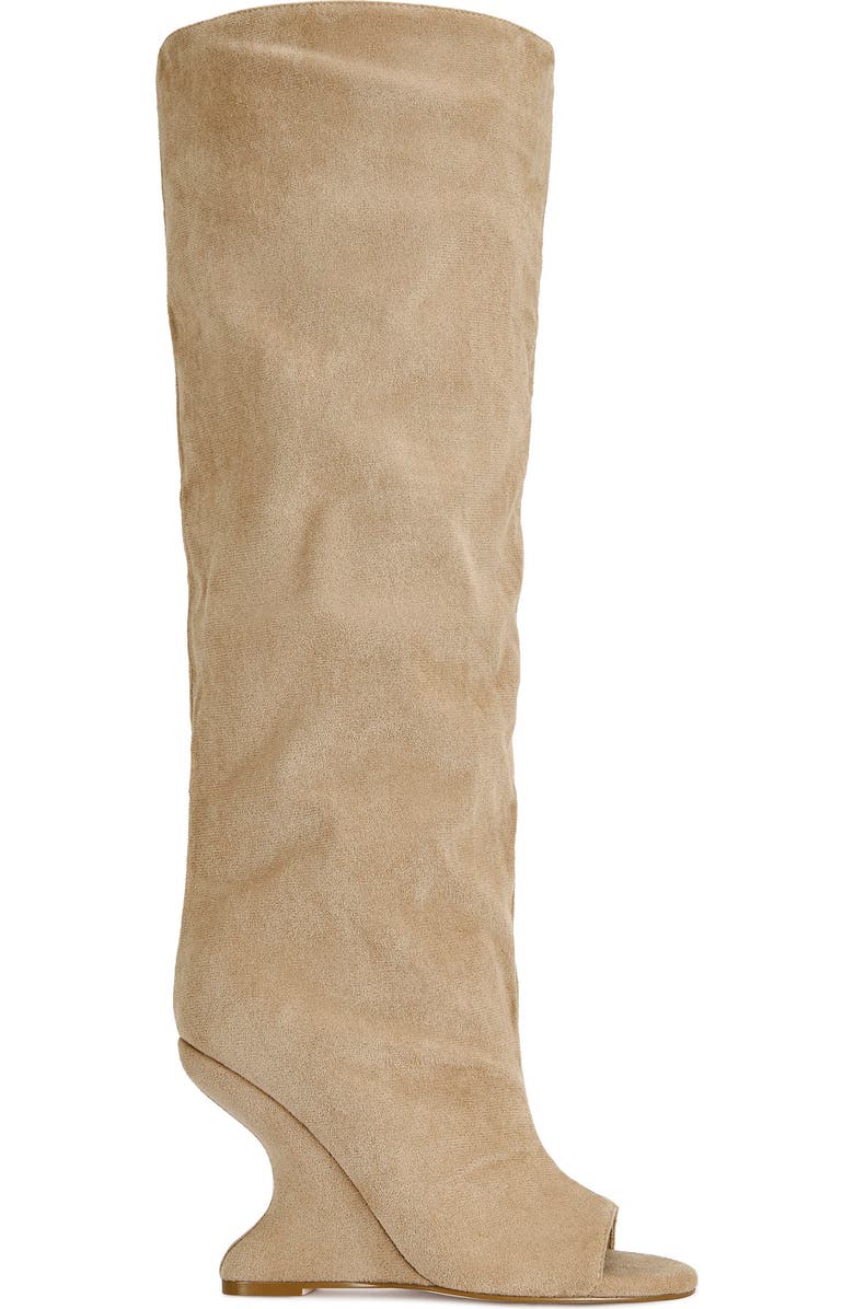 AZALEA WANG Vincent Knee High Open Toe Boot, Alternate, color, Tan