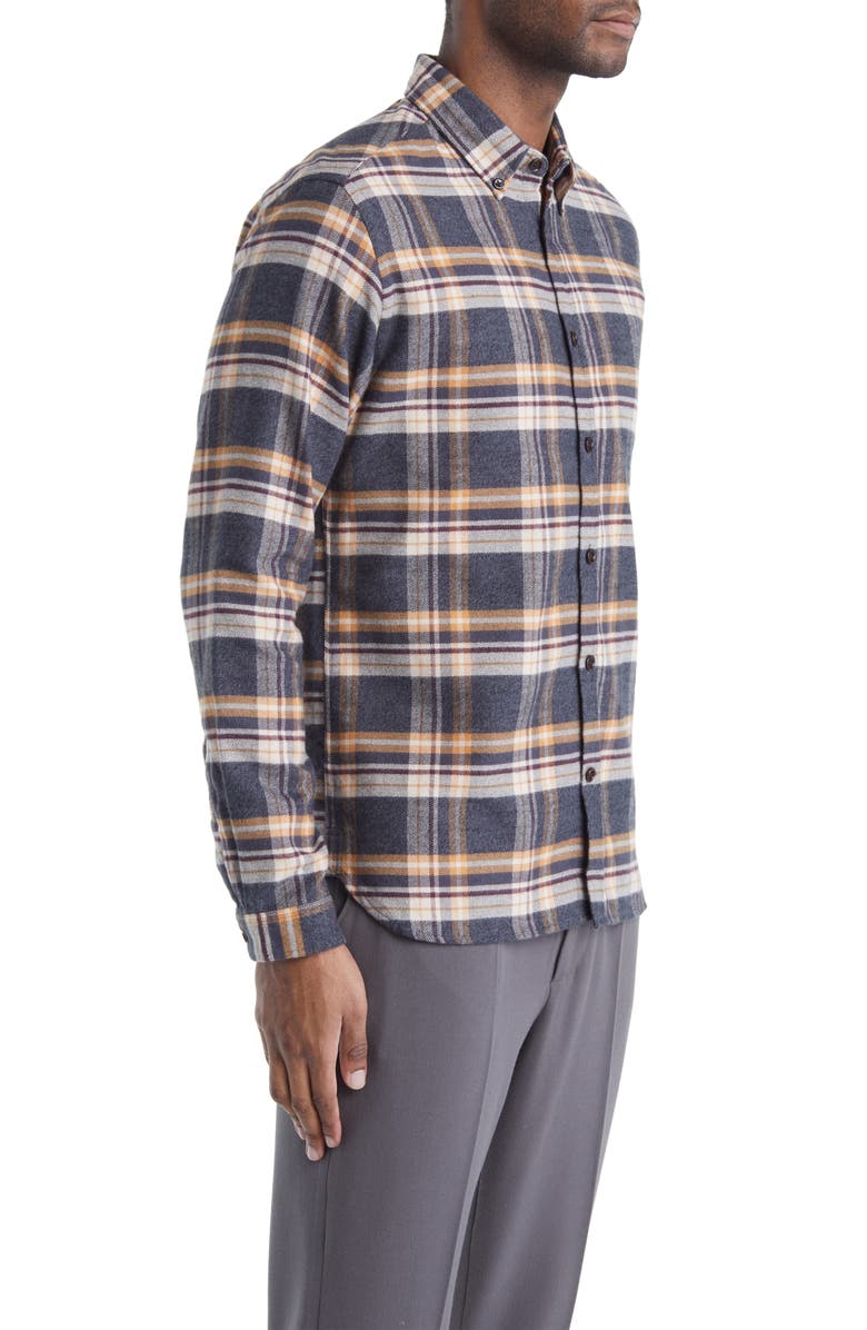 Oliver Spencer Brook Plaid Organic Cotton Flannel Button-Down Shirt, Alternate, color,