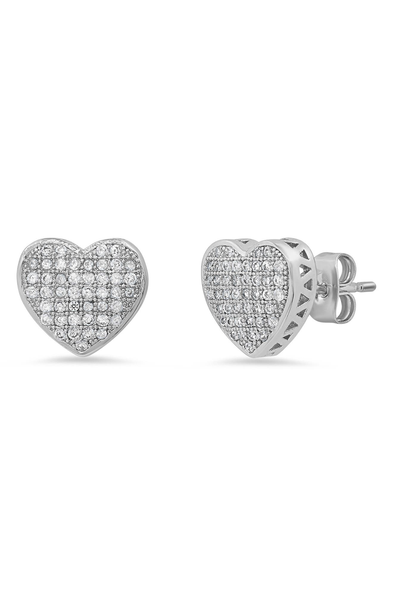 STEELTIME HMY Jewelry Pave Simulated Diamond Heart Stud Earrings