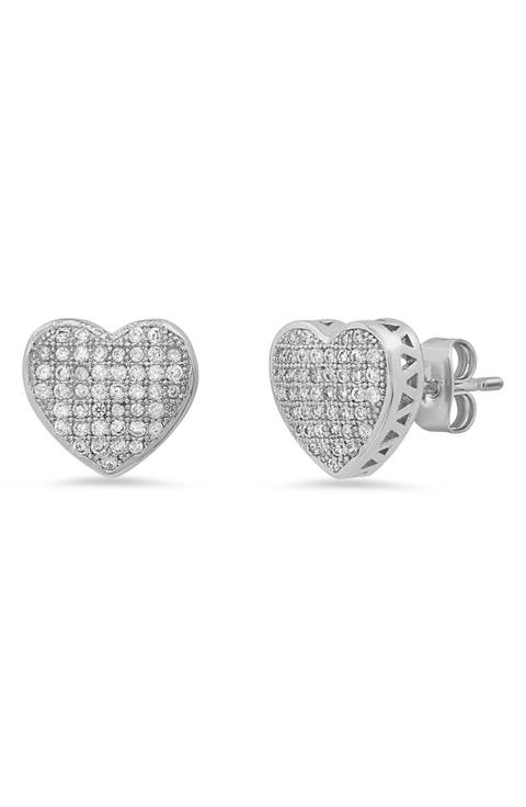 HMY Jewelry Pave Simulated Diamond Heart Stud Earrings