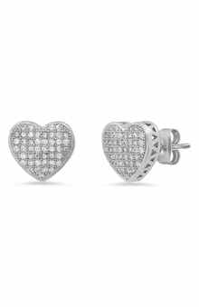 STEELTIME HMY Jewelry Pave Simulated Diamond Heart Stud Earrings