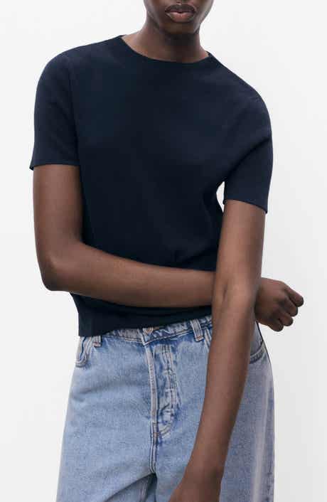 MANGO Short Sleeve Fine Knit Cotton Blend Sweater