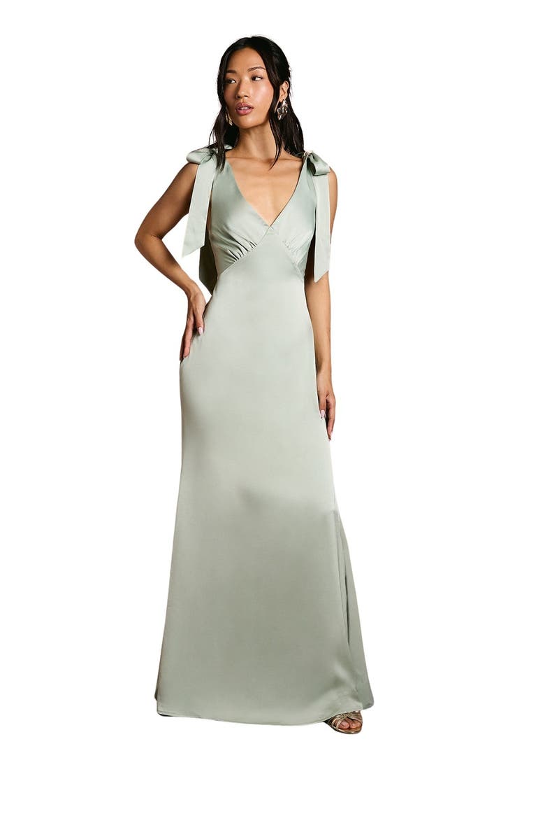 Coast Petite Satin Back Maxi Bridesmaid Dress, Main, color, Sage