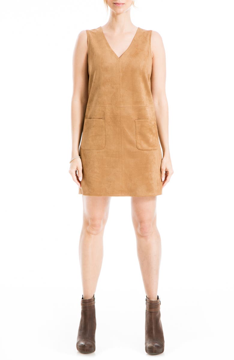 MAX STUDIO Faux Suede Sleeveless Minidress, Main, color, Vicuna