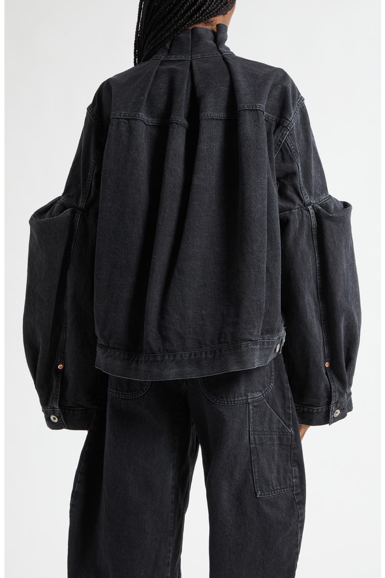 Balloon Sleeve Denim Jacket, Alternate, color, BLACK