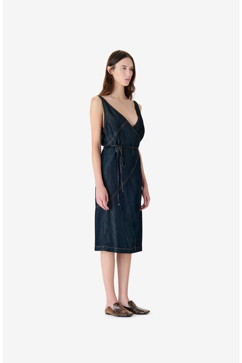 Rania Wrap Dress, Alternate, color, Satin Denim