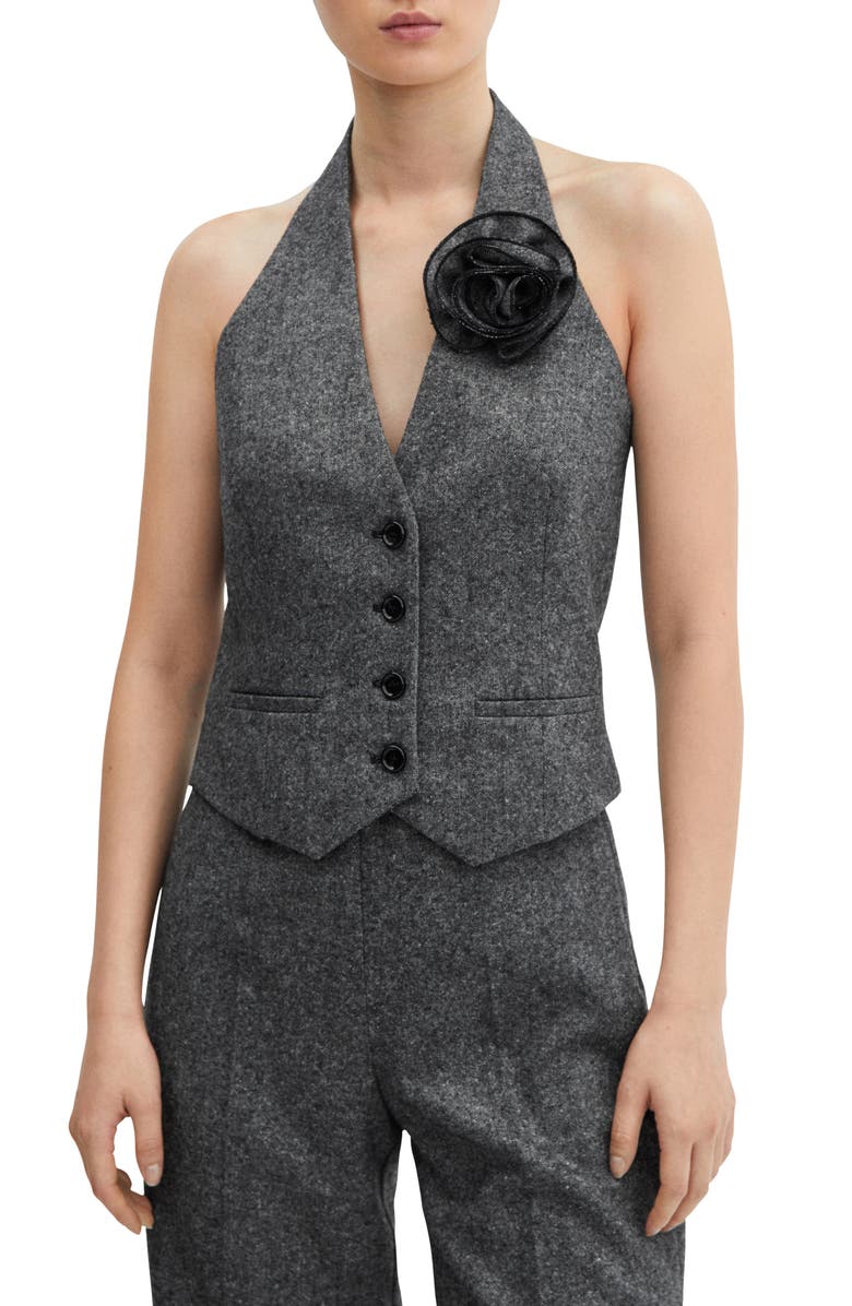 MANGO Rosette Wool Blend Halter Suit Vest, Main, color,