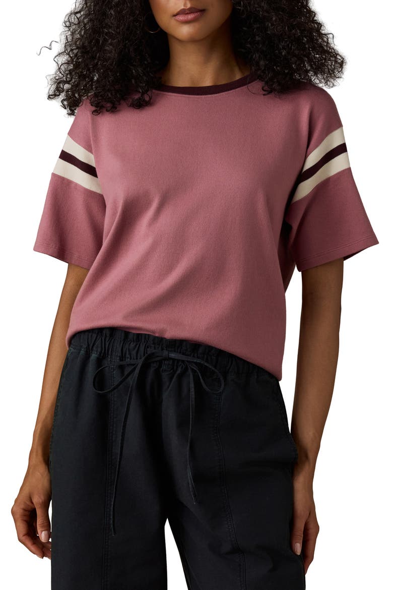 Throwback Stripe Sleeve Organic Cotton T-Shirt, Main, color, NOSTALGIA ROSE VARSITY