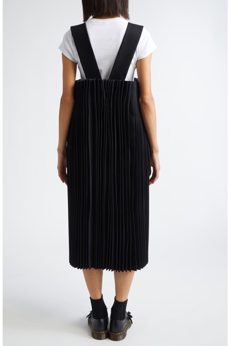 Pleated Mixed Media Twill & Tricot Pinafore Dress, Alternate, color, BLACK X BLACK