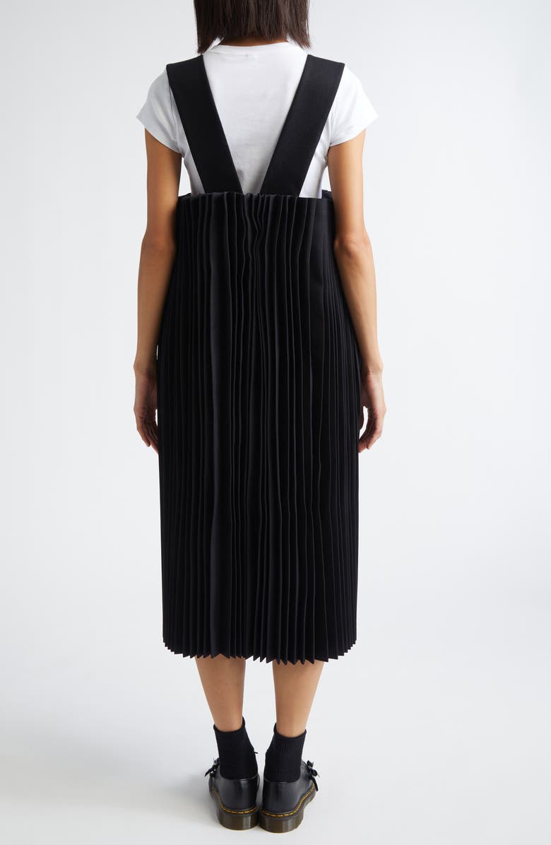 Comme des Garçons Pleated Mixed Media Twill & Tricot Pinafore Dress, Alternate, color, Black X Black