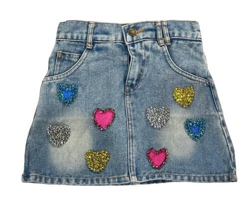 Lola + The Boys Women's Sparkle Heart Denim Skirt in Blue 