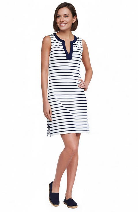 Cotton Jersey Notch Neck Dress With Soutache