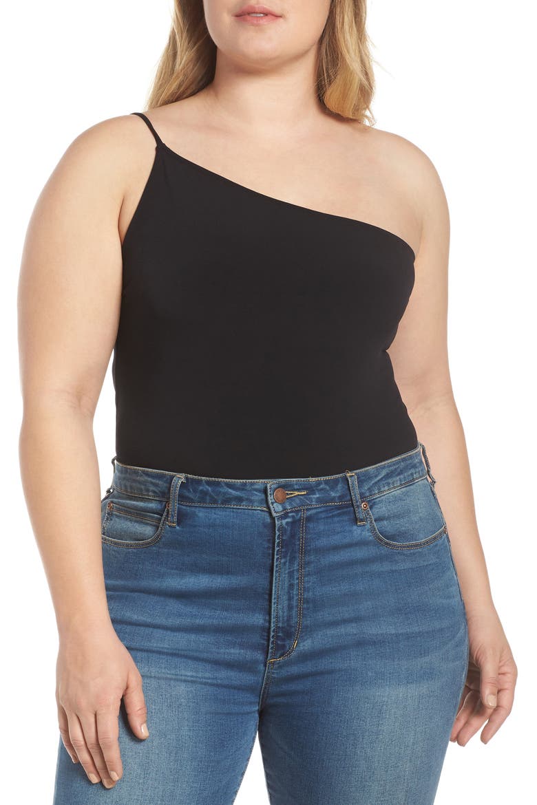 One-Shoulder Bodysuit, Main, color, BLACK