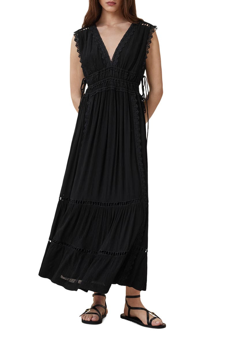 Xanthe Lace Trim Maxi Sundress, Main, color, BLACK