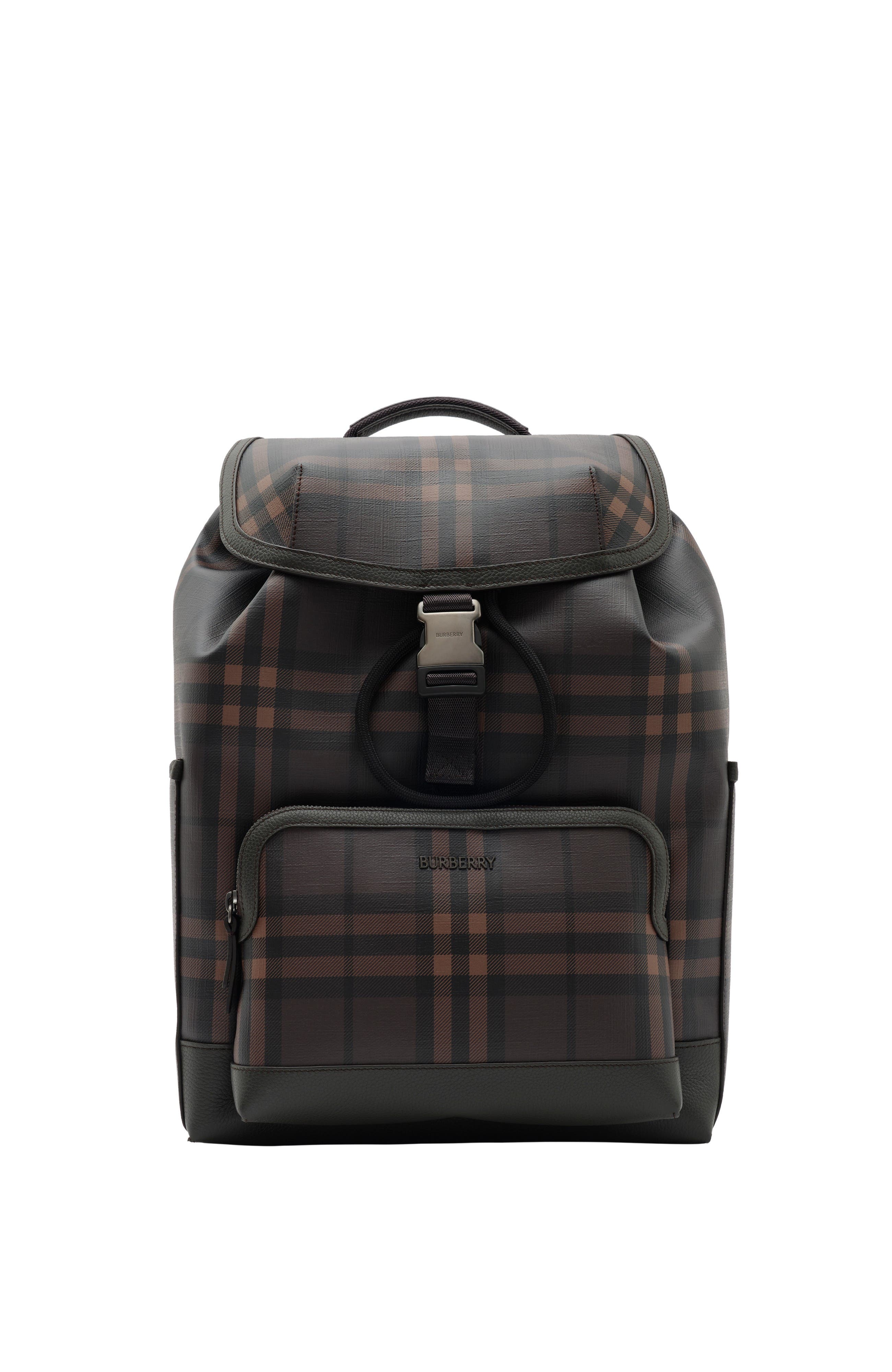 City Check Clip Backpack, Main, color, Dark brown
