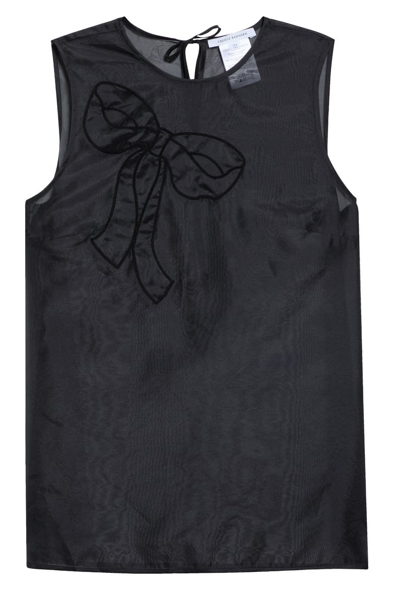 Alba Bow Appliqué Silk Blend Organza Top, Main, color, BLACK