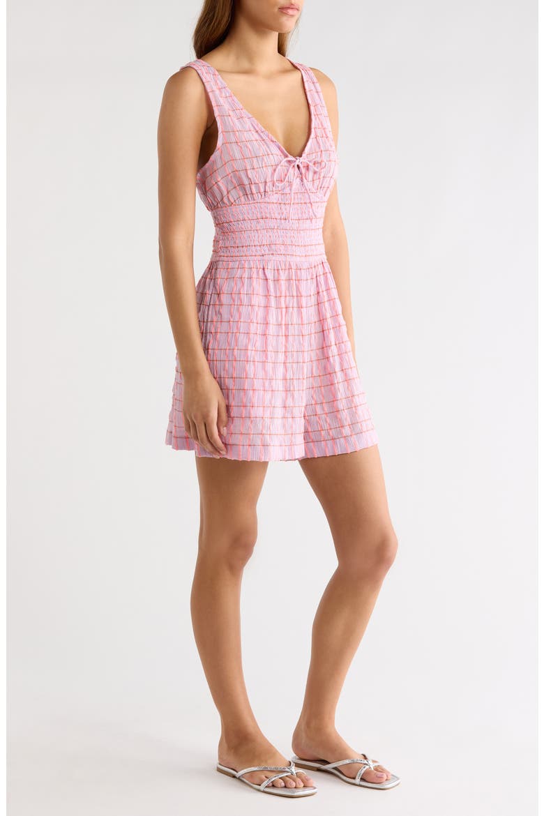 Paradise Check Smocked Cotton Blend Romper, Alternate, color, PINK