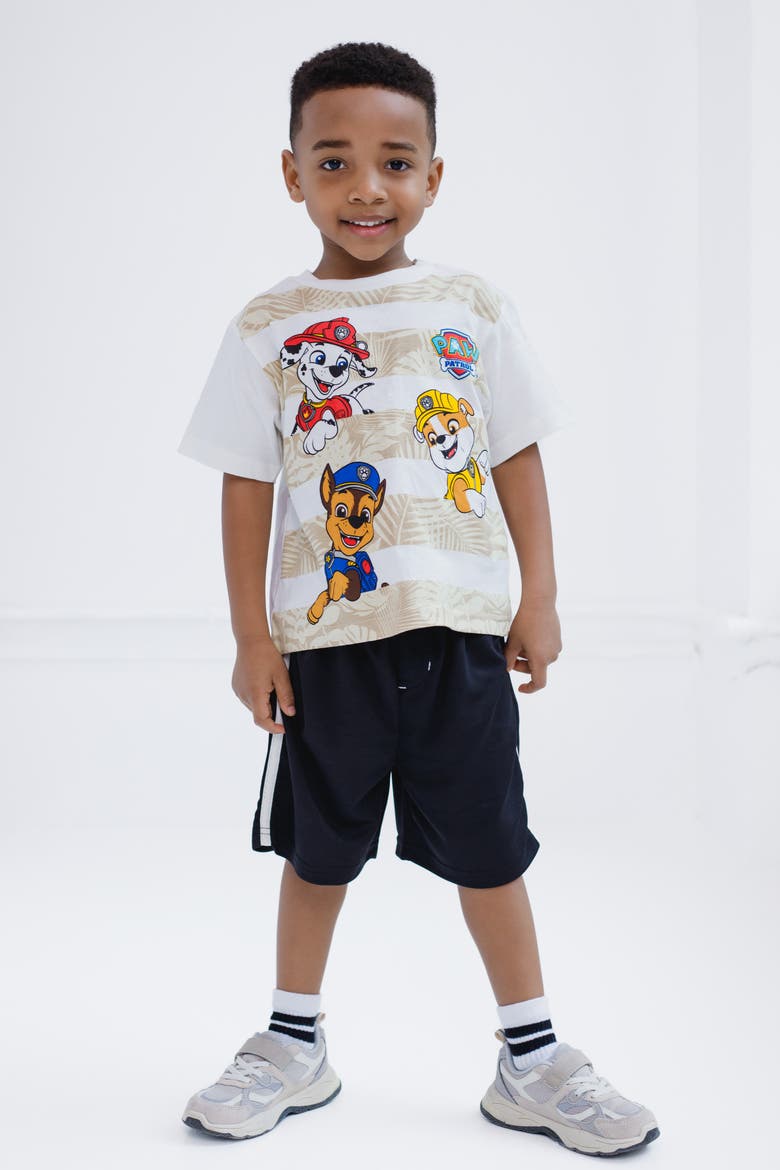 T-Shirt and Mesh Shorts Set, Alternate, color, Beige Black Chase