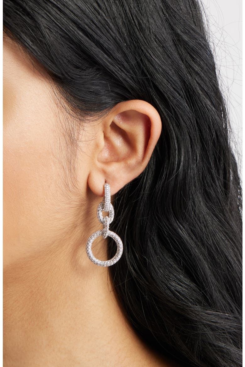 Cubic Zirconia Link Drop Earrings, Alternate, color, CLEAR- SILVER