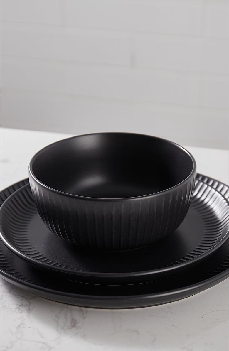 Stone Lain Logan Stoneware 24-Piece Dinnerware Set, Alternate, color, Black 12-Pieces