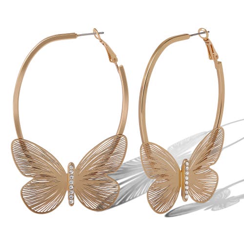 Jessica Simpson Butterfly Hoop Earrings With Clear Crystal In Brown