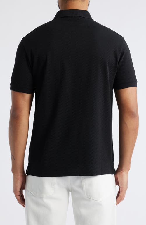 Emporio Armani Tonal Textured Wave Cotton Polo In Black