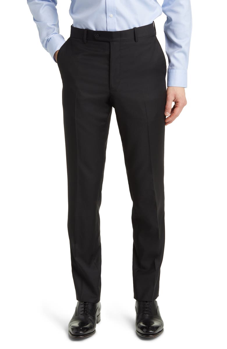 Peter Millar Harker Flat Front Wool Dress Pants, Main, color, Black
