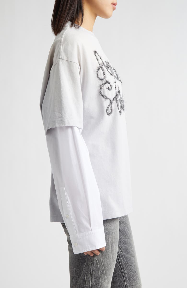 Acne Studios Edra Double U Tinsel Logo Layered T-Shirt, Alternate, color, Light Blue