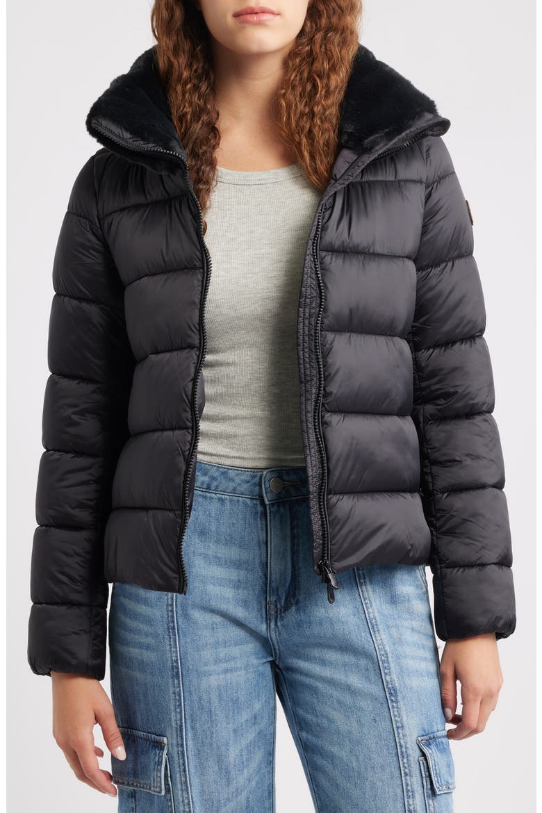 Mei Faux Fur Collar Waterproof Quilted Jacket, Alternate, color, BLACK