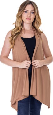 24seven Comfort Apparel Draped Open Front Sleeveless Cardigan Vest