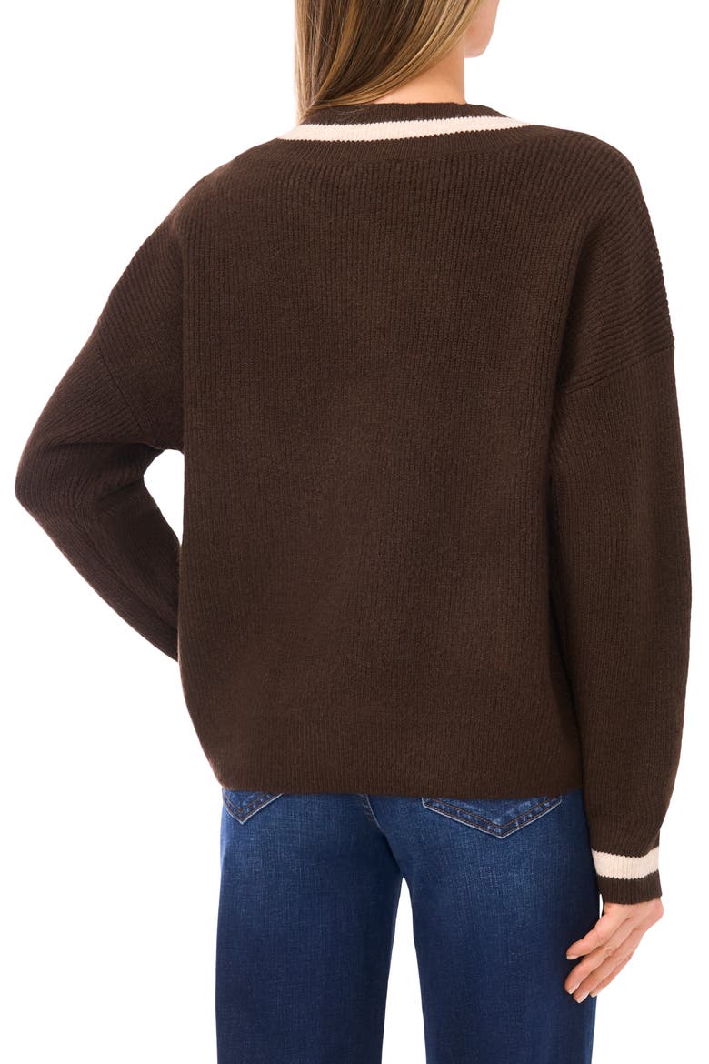 V-Neck Varsity Sweater, Alternate, color, CHOCOLATE