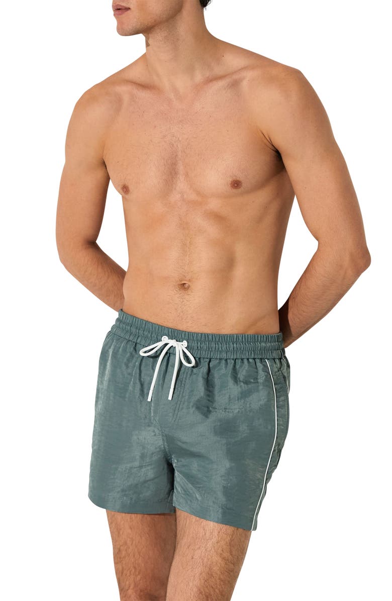 Reiss Breeze Piped Nylon Swim Trunks, Main, color, Sage Green