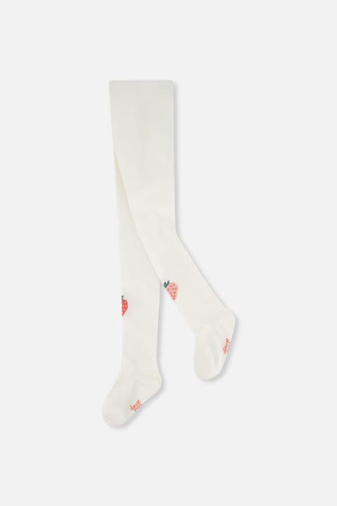 Knit Strawberry Appliqué Elastic Waist Tights