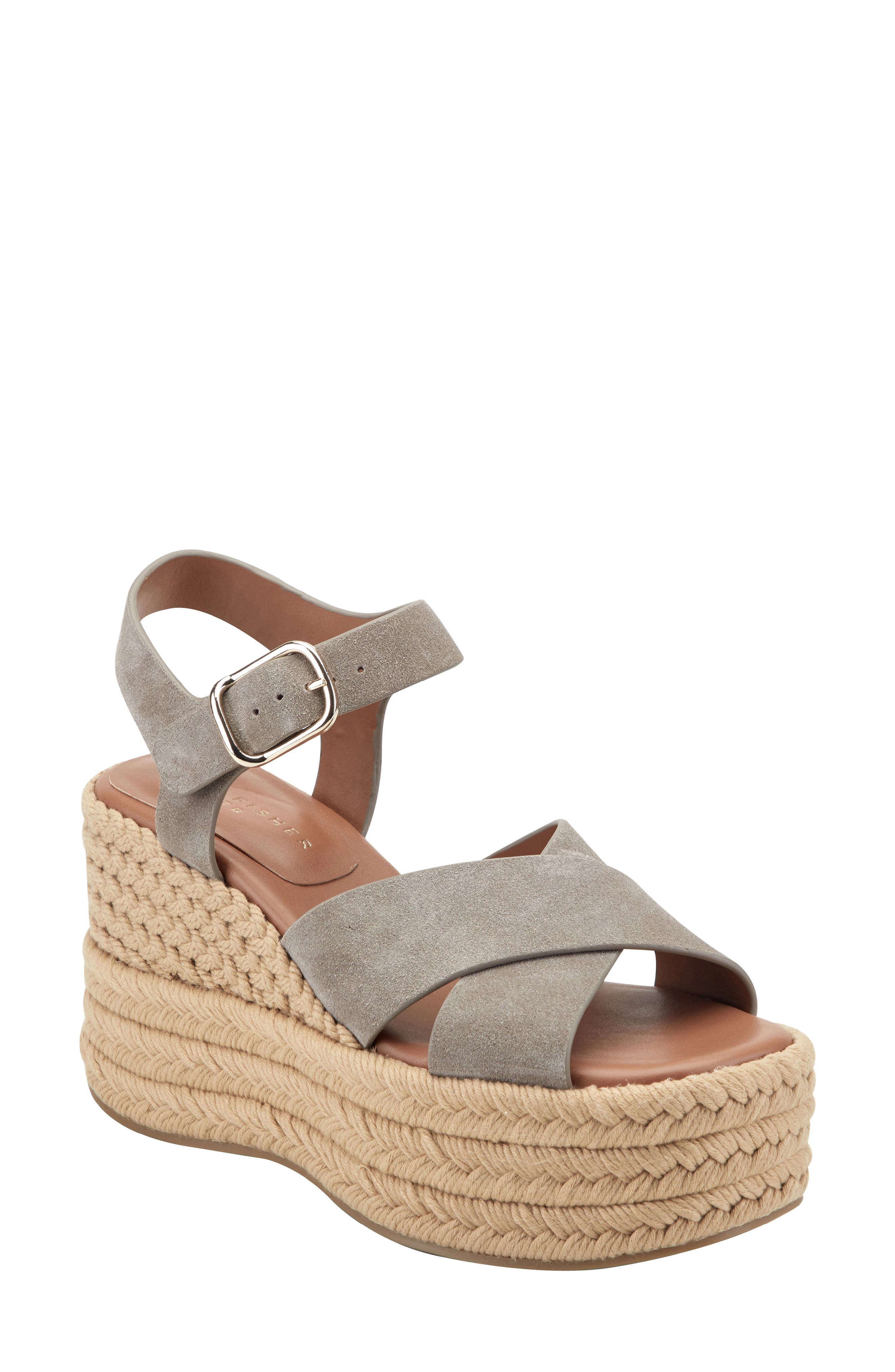 Marc Fisher LTD Pasion Espadrille Ankle Strap Platform Wedge Sandal, Main, color, Taupe