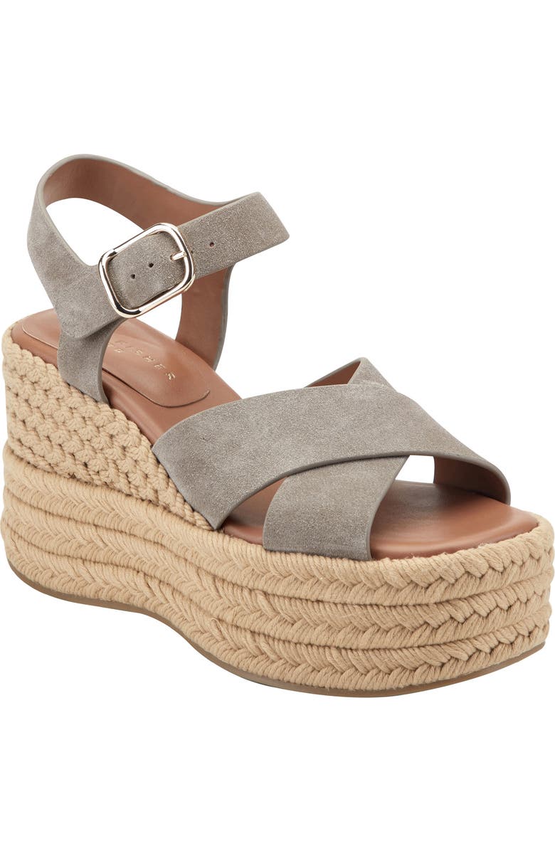 Marc Fisher LTD Pasion Espadrille Ankle Strap Platform Wedge Sandal, Main, color, Taupe